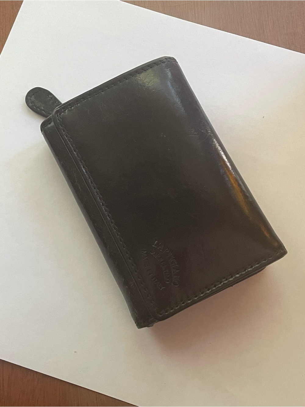 L'Artigiano Italian Black Leather Snap Wallet Made in Italy
